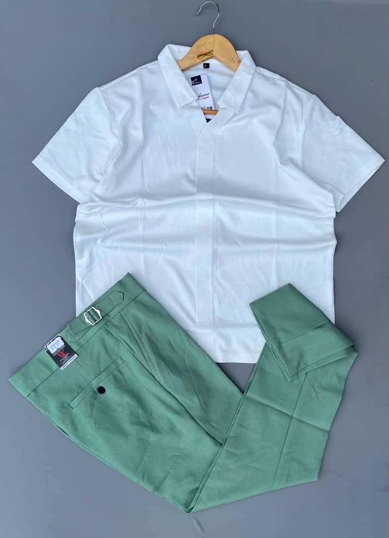 Lighter green trouser na shirt