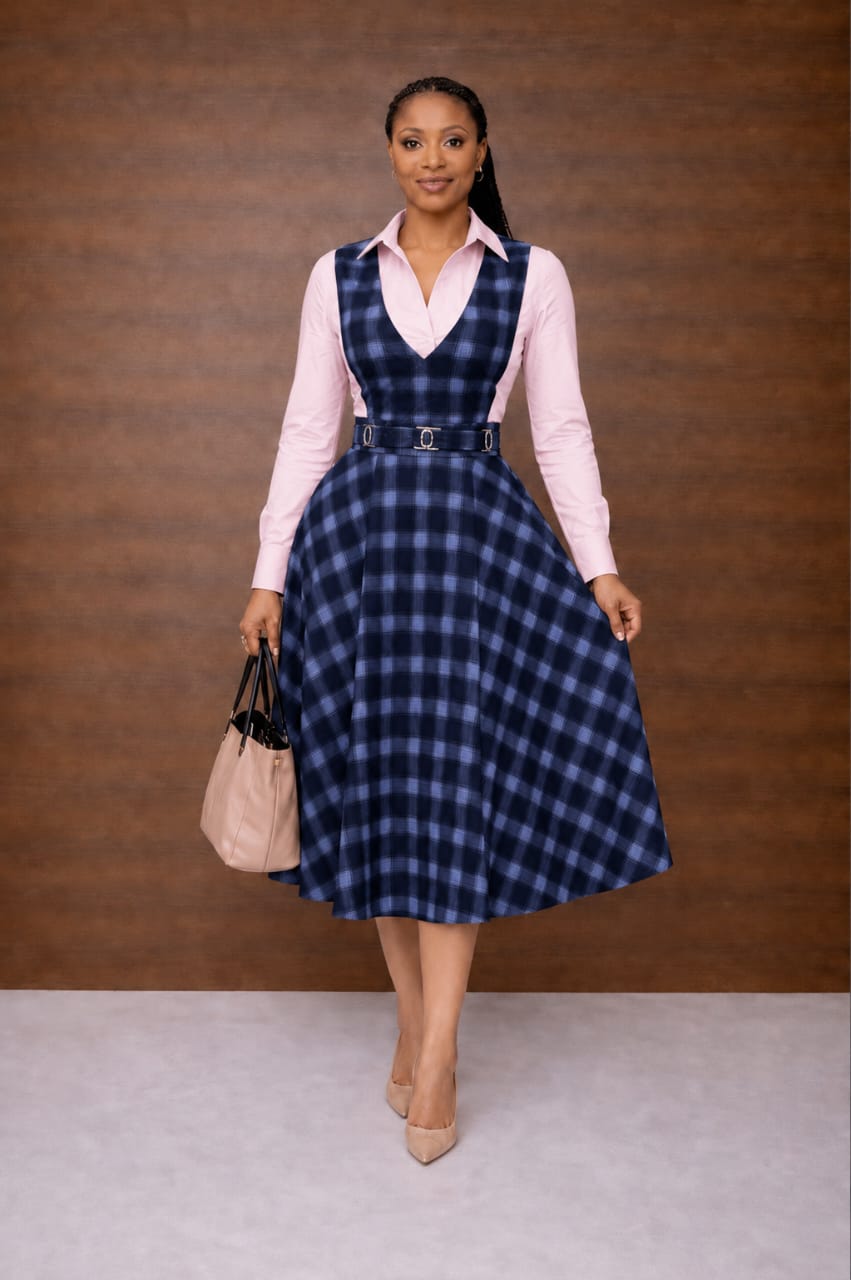 Blue church dress with pink shirt