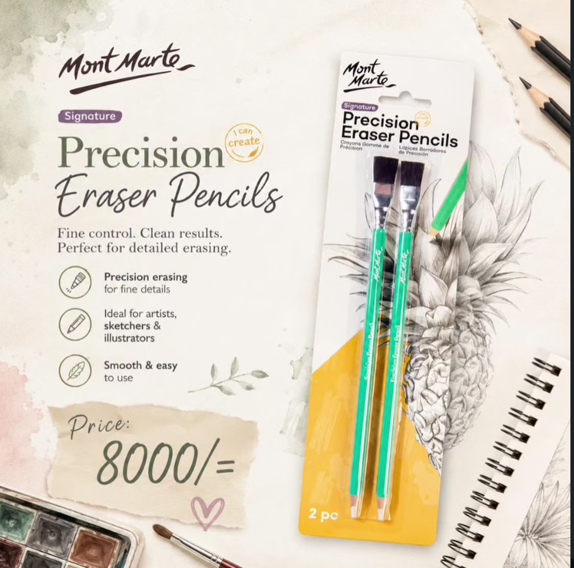 Precision eraser pencil