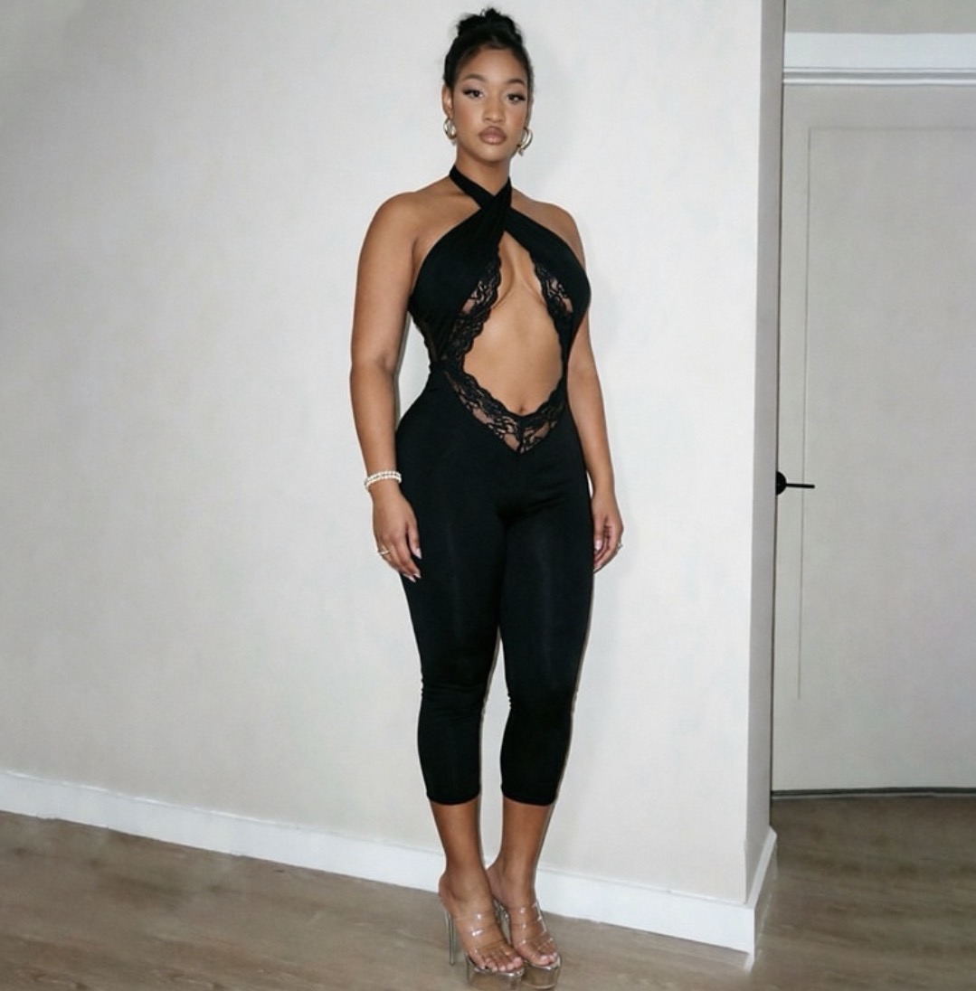 Black lace cari jump suit