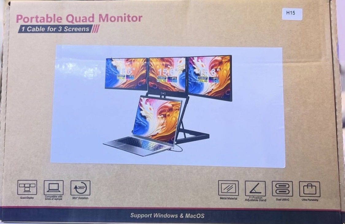 Portable quad monitor setup.