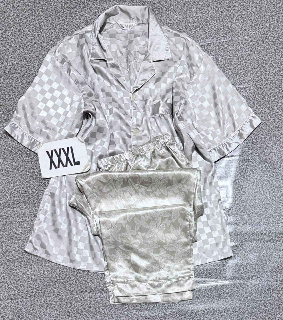 White in grey pajama